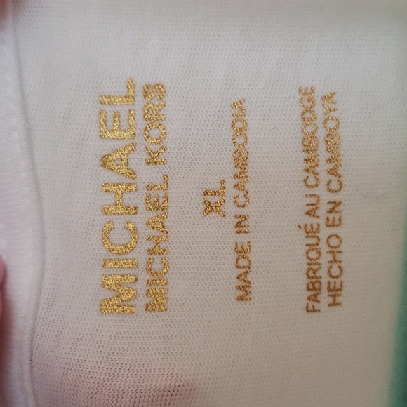 Michael Kors Women's White Short Sleeve Tee Gold Logo - Size XL - Picture 4 of 8